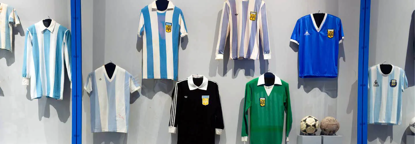 Almost a century of Argentina shirts on display at the Museo Histórico Nacional in Buenos Aires, every one recognizable from the colors alone