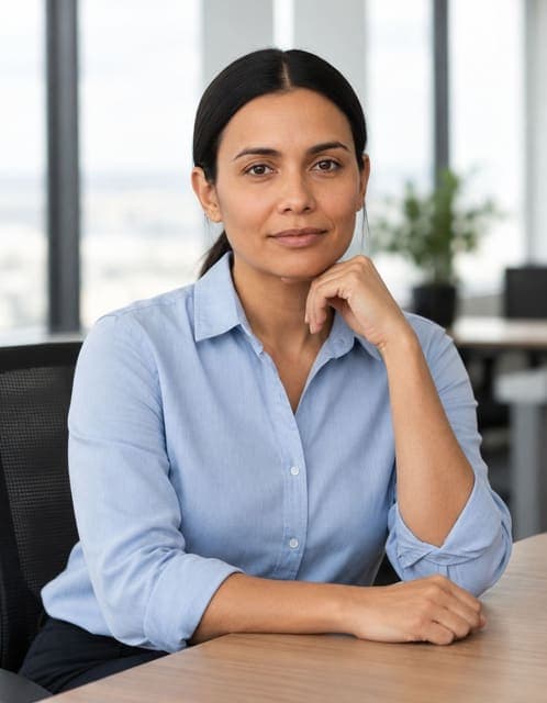 GPT Image 2.5 Flare at medium: relaxed seated pose looking at the camera, same face and shirt, body coherent inside the crop