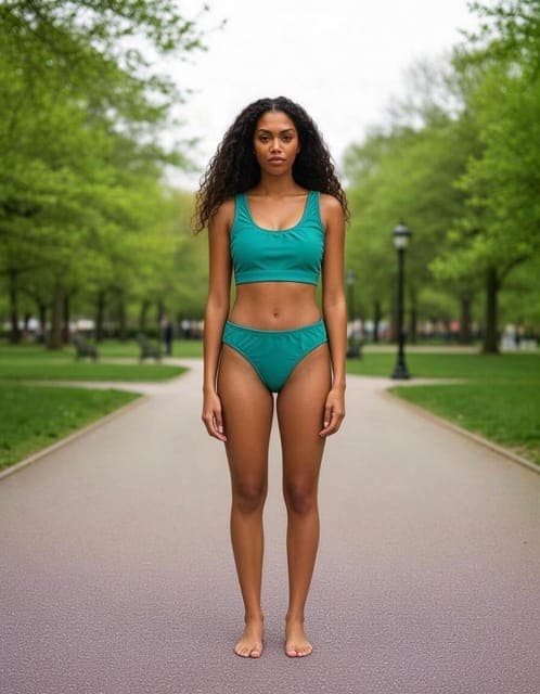 Seedream 5 Flash: full teal two-piece transferred as referenced