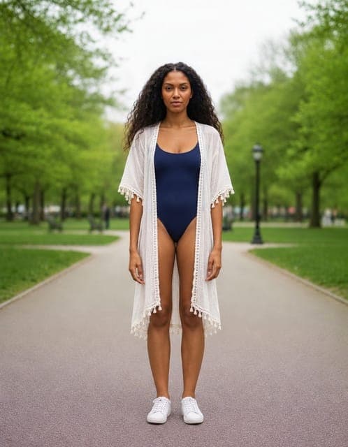 GPT Image 2.5 Flare (high): navy one-piece delivered; refused 1 of 5 runs