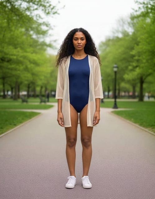 Nano Banana 2: navy one-piece and cover-up delivered