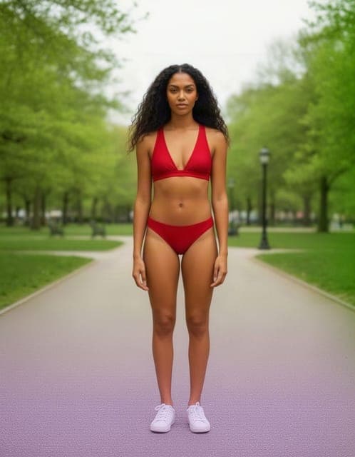 Flux 2: red two-piece delivered; 2 of 5 runs returned a red one-piece instead