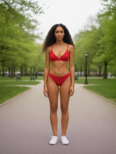 Qwen Image 3: red two-piece delivered, park unchanged