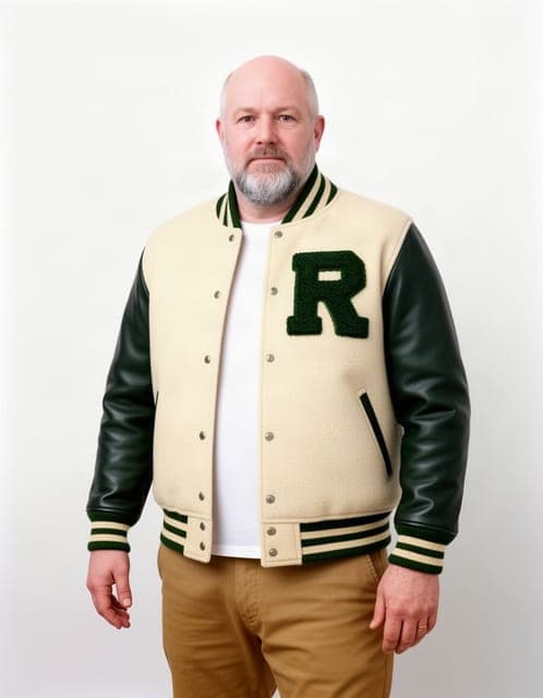 Flux 2: the jacket fitted to him in this run; another run returned the man from the product photo instead
