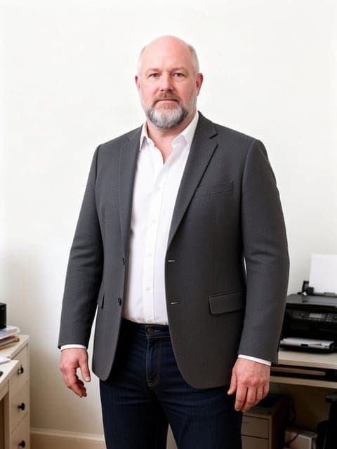 Grok Imagine 2.0: a grey blazer over a white shirt instead of the jacket