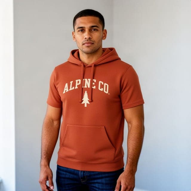 Flux 2 Turbo: hoodie and wordmark copied, but with short sleeves in this run