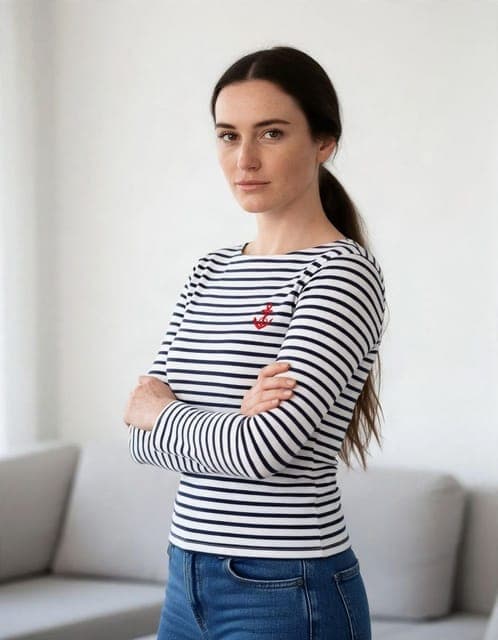 Muse Image: Breton stripes and red anchor copied, stripes continuing around the crossed arms, in all 3 runs