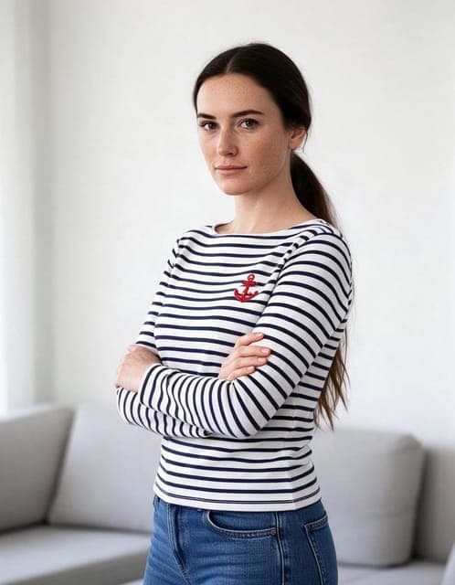 Seedream 5 Flash: Breton stripes and red anchor copied, stripes continuing around the crossed arms, in all 3 runs